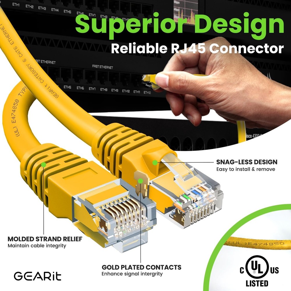 GearIT Cat 6 Ethernet Cable .5 ft \ 6" Yellow (24 Pack) Cat6 Patch Cable Cat 6