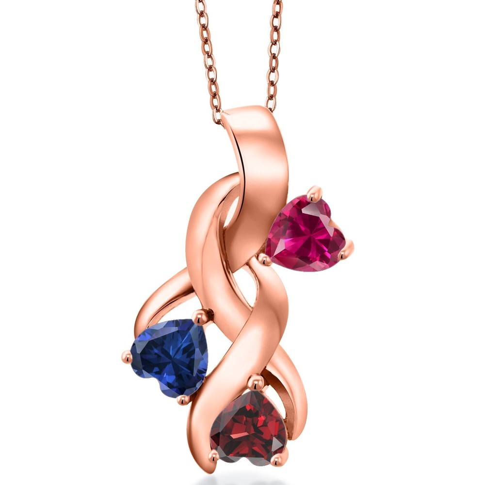 18K Rose Gold Plated Silver Created Ruby and Created Sapphire and Garnet
