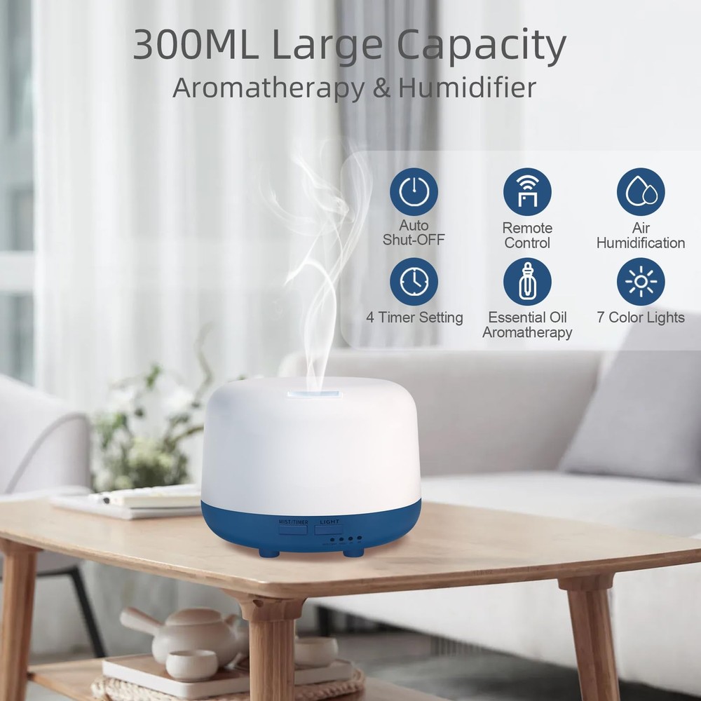 Marchred 300ML Essential Oil Diffuser with Remote Control, 7 LED Dark Blue