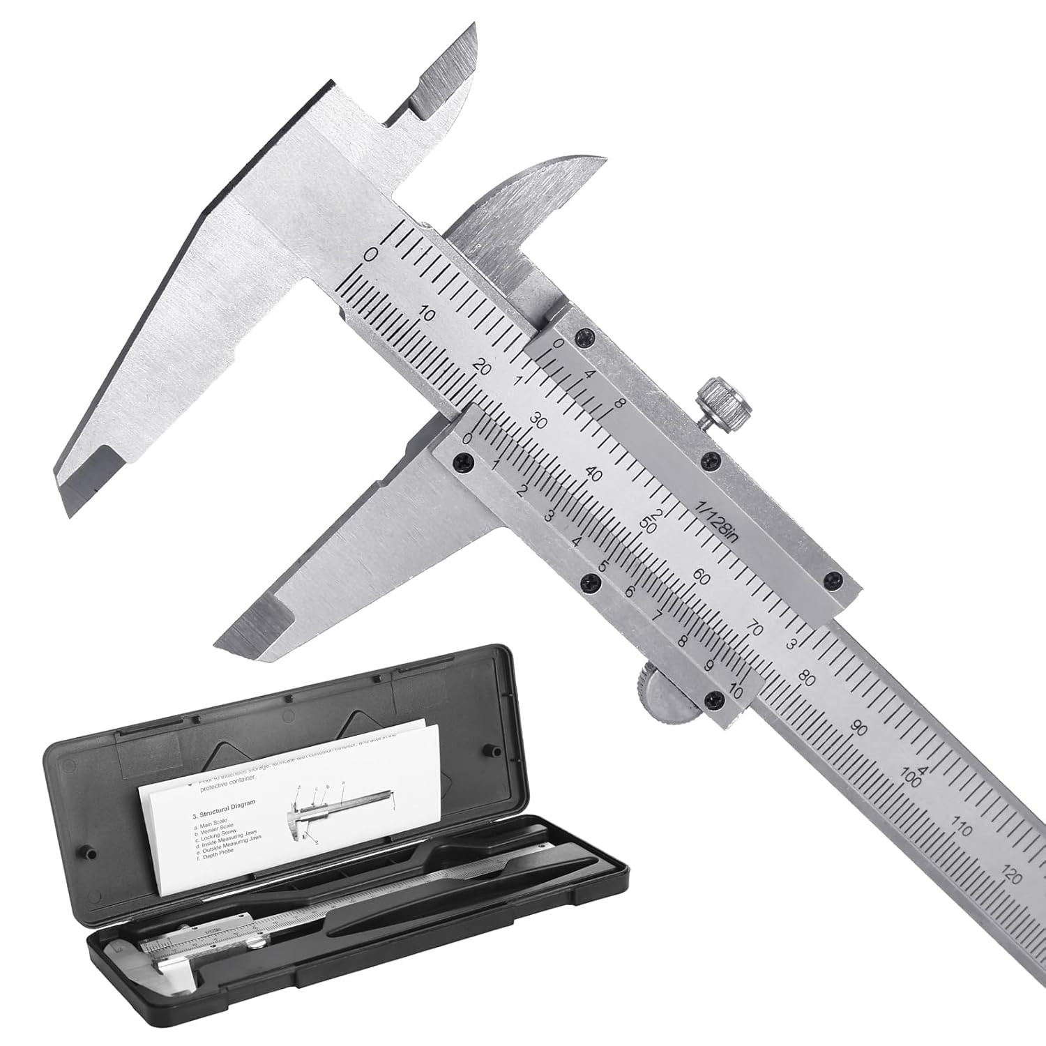 6-Inch/150Mm Vernier Caliper Measuring Tool, Fractional Calipers, High-Hardness