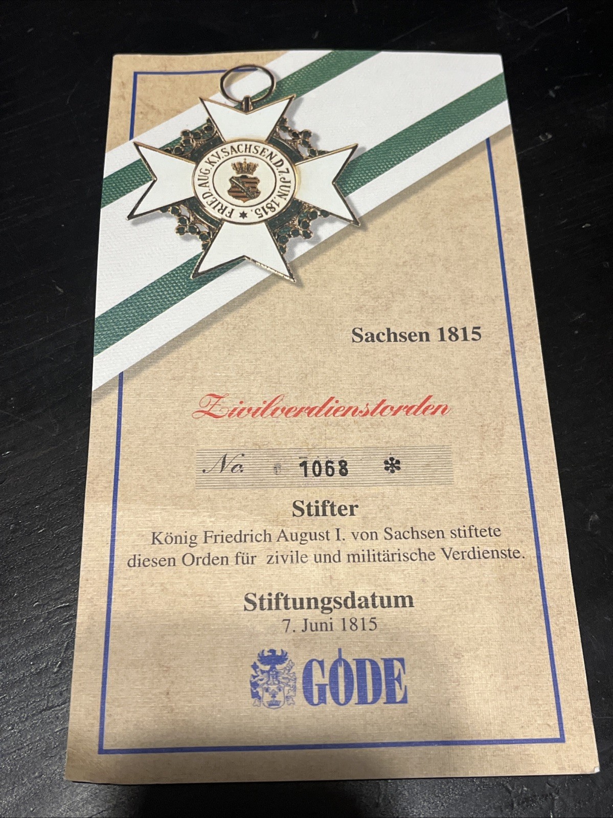 GODE - German Order of Bivilverdienst Civil Merit - 1815 - COA