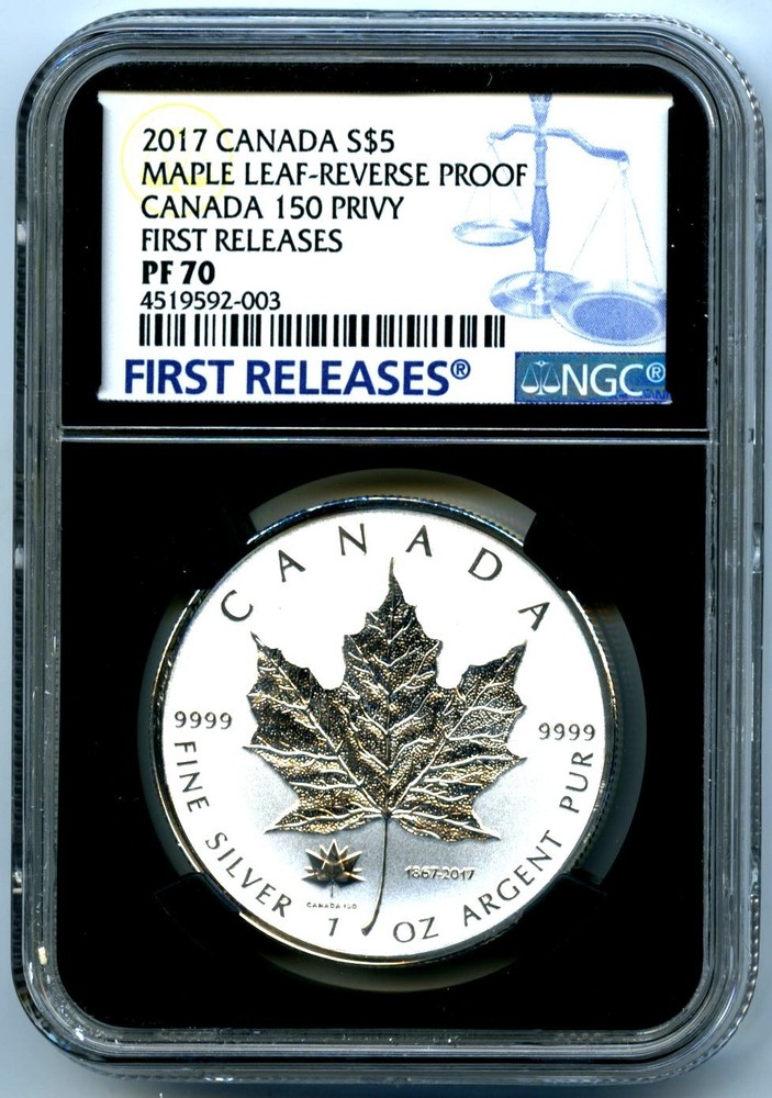 2017 $5 CANADA 1OZ SILVER NGC PF70 150 150TH PRIVY REVERSE PROOF MAPLE LEAF FR