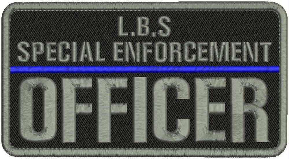 LBS S E OFFICER EMBROIDERY PATCH 8x4  HOOK ON BACK gray on black
