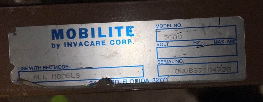 Invacare Moblielite Bed Elevation Motor complete - Part Number Unknown