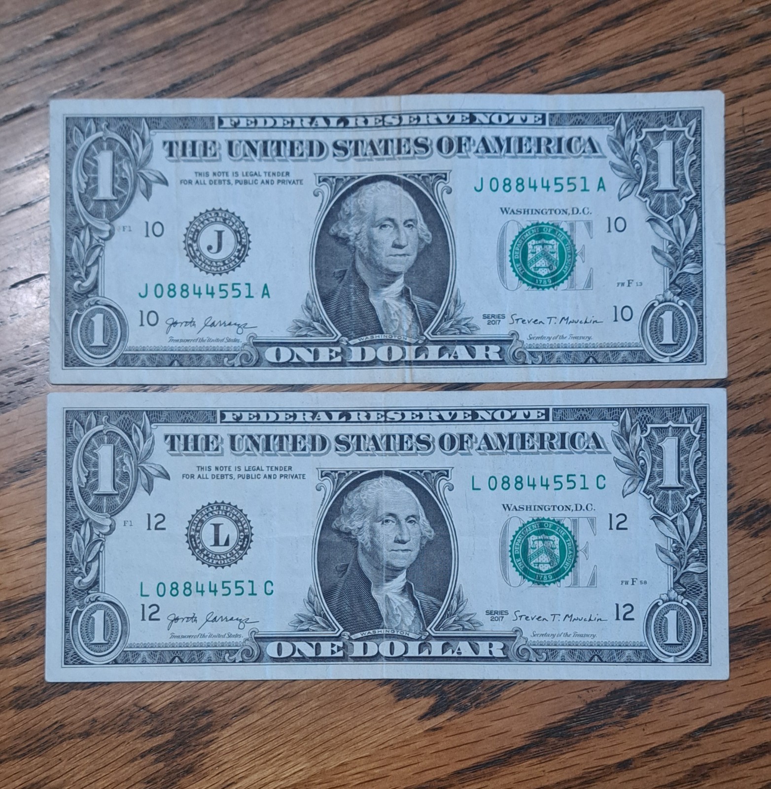 MATCHING $1 & $2DOLLAR NOTES! –SAME SERIALS -