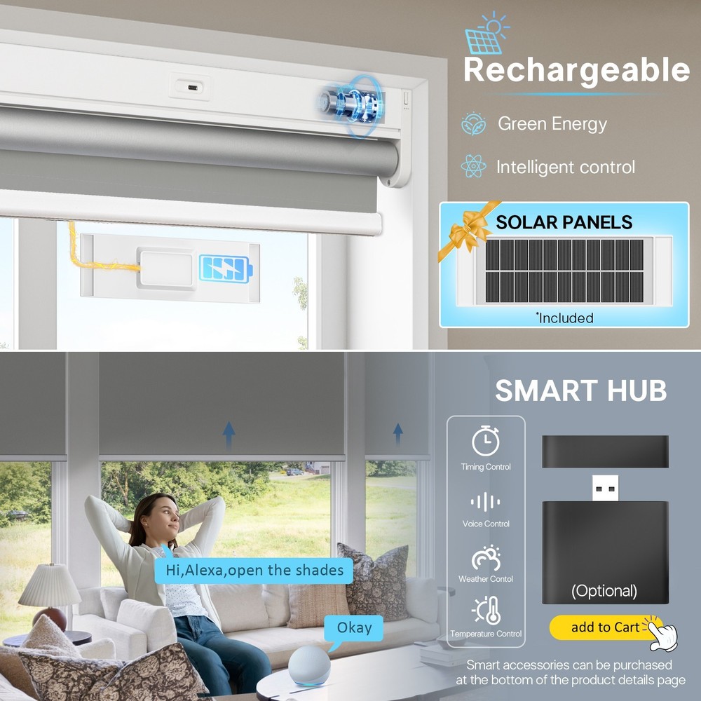 Motorized Roller Blinds with Remote Control【Solar Panel Included】 total blackout