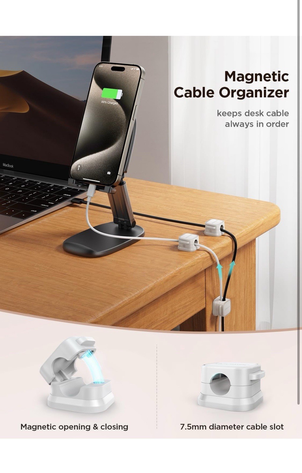 6 Pack Magnetic Cable Clips [Cable Smooth Adjustable] Cord Holder, Under Desk ..