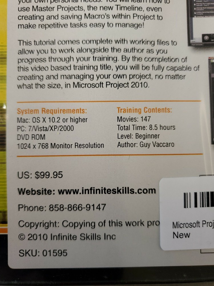 Learning Microsoft Project 2010 Video Training DVD ROM, Infinite, Guy Vaccaro