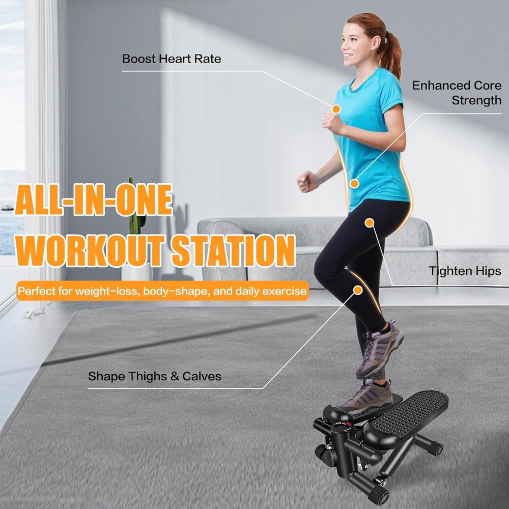 Multi-functional Stepper with LCD Display & Detachable Resistance Bands, Black