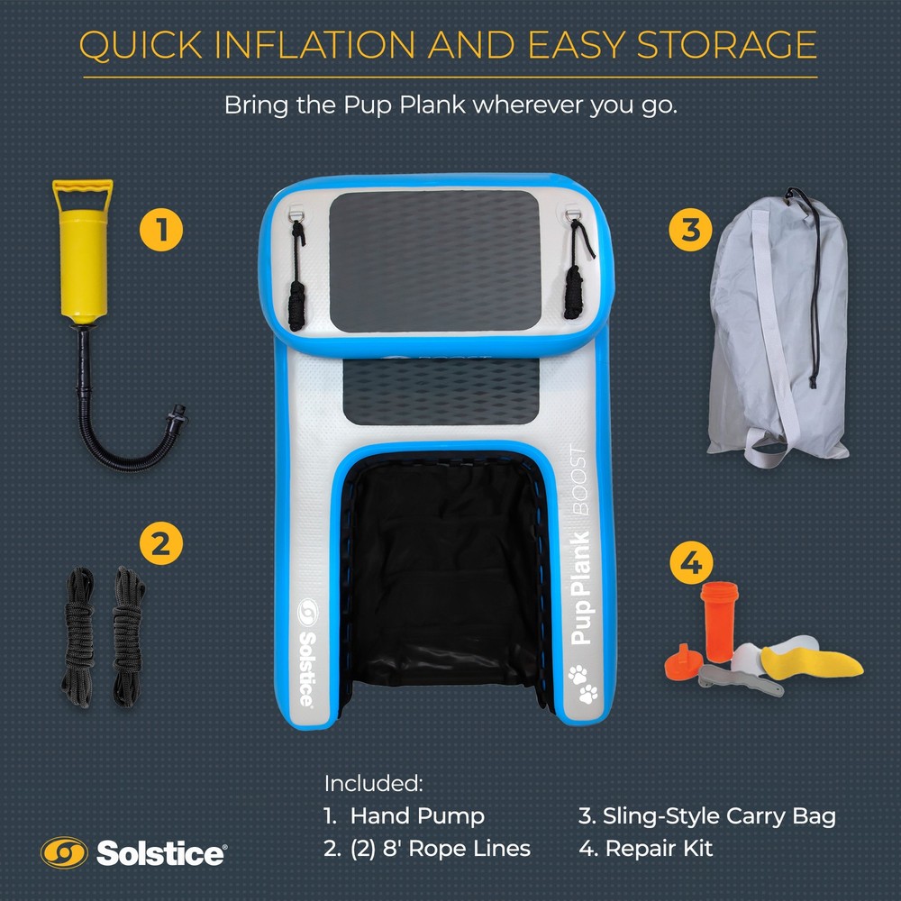 Solstice 8x5 Ft Inflatable Floating Dock Platform & Original Pup Plank Dog Float