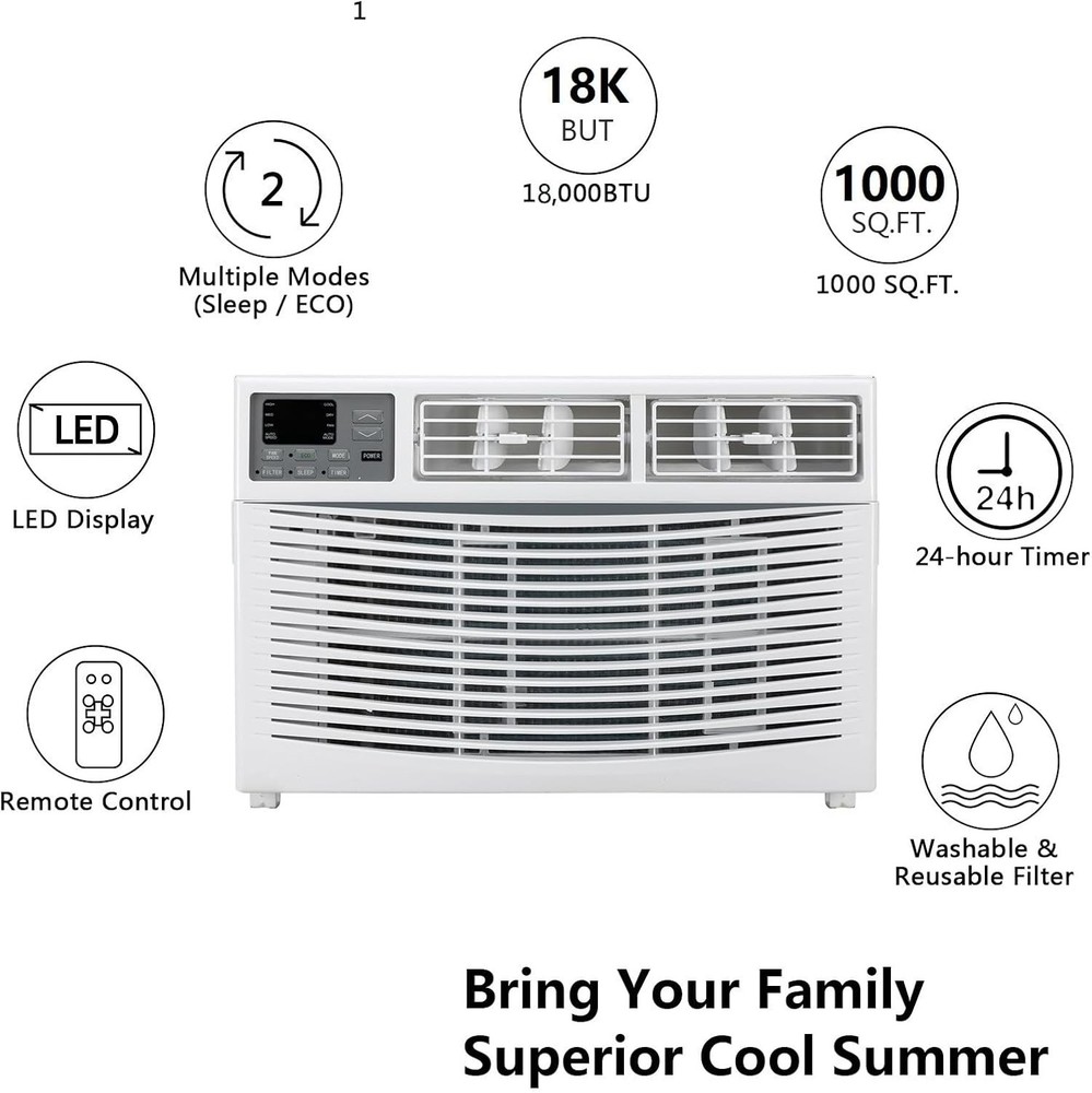 24000 BTU Window Air Conditioner, AC Unit with Timer Remote 230V
