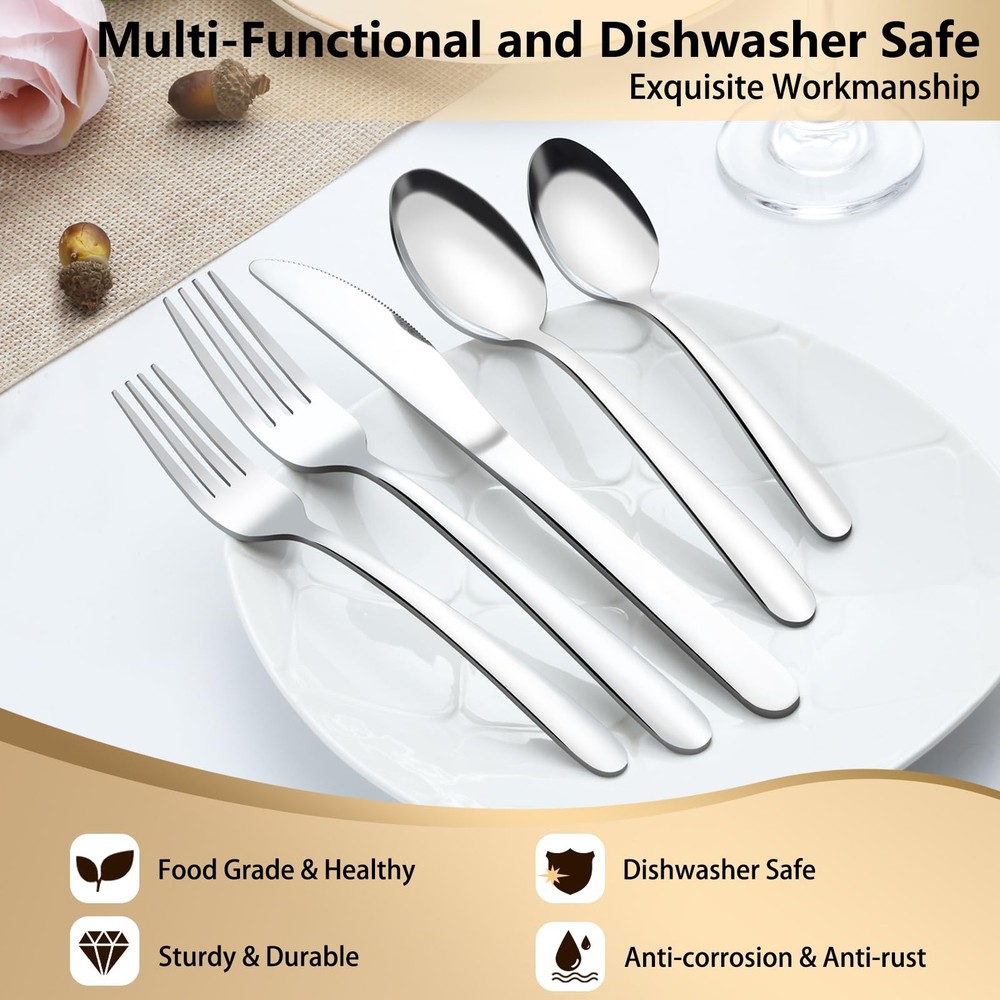 40-Pcs Silverware Set for 8, Premium Stainless Steel Flatware Set, Include Fo...