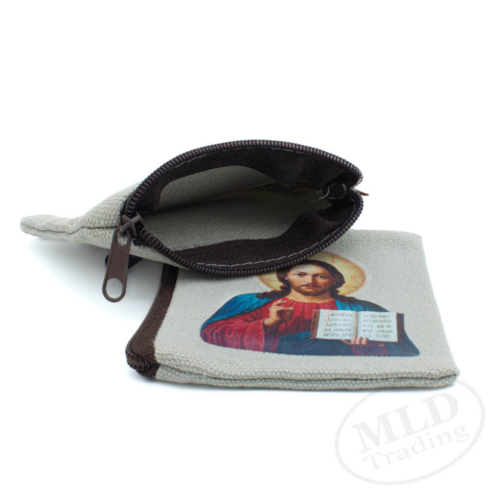 Jesus Christ Icon Rosary Pouch – Zippered Canvas Religious Coin Purse