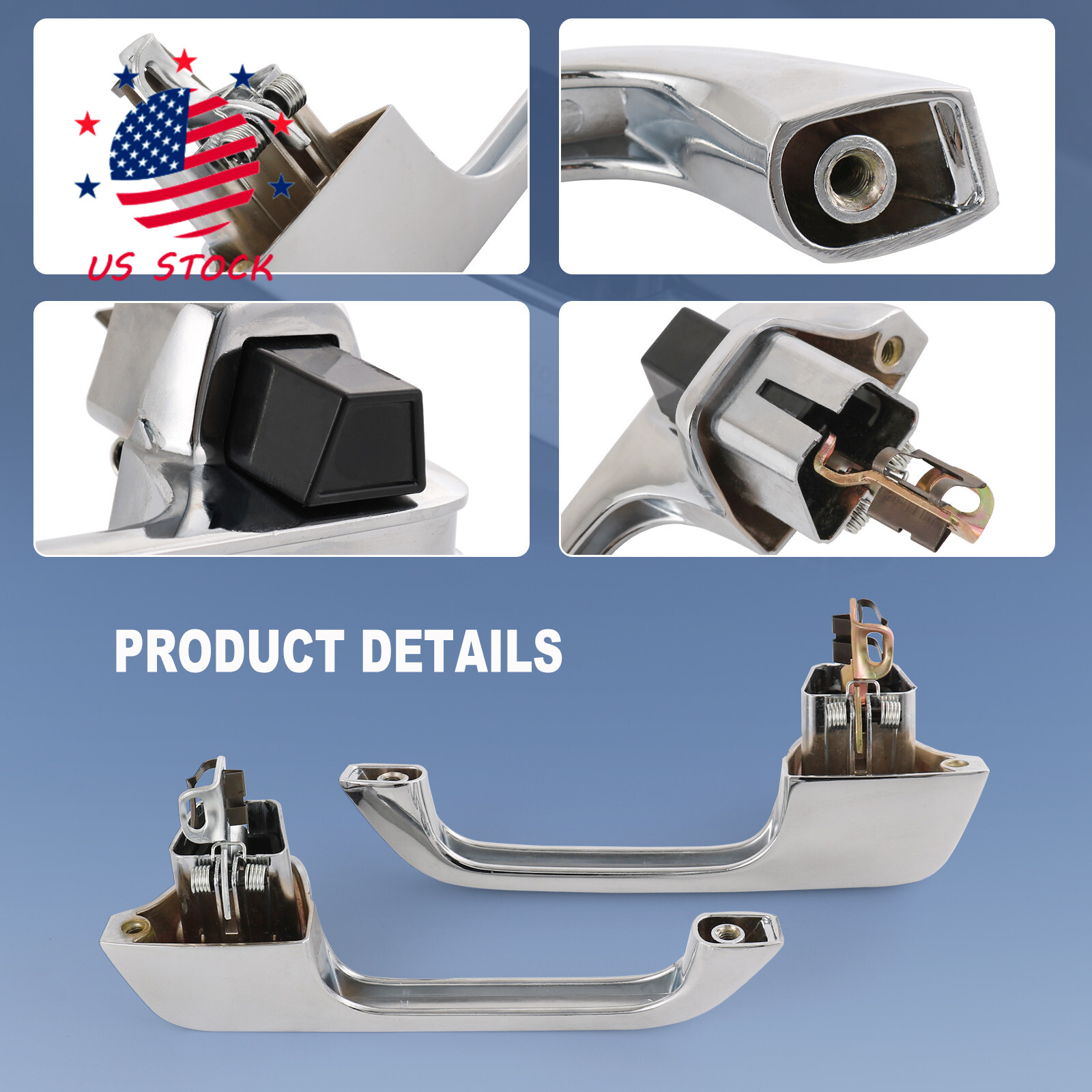 Set 2× Chrome Outer Outside Exterior Door Handle Pair for Chevy GMC Pickup Truck