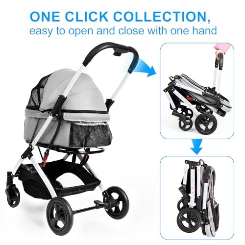Pet Stroller for Medium Small Dog & Cat, Foldable Lightweight Dog Stroller Gray