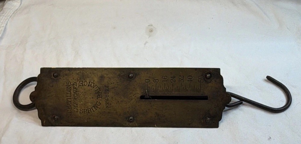 Chatillon's Improved Brass Spring Balance Hanging Scale Inv#JK91