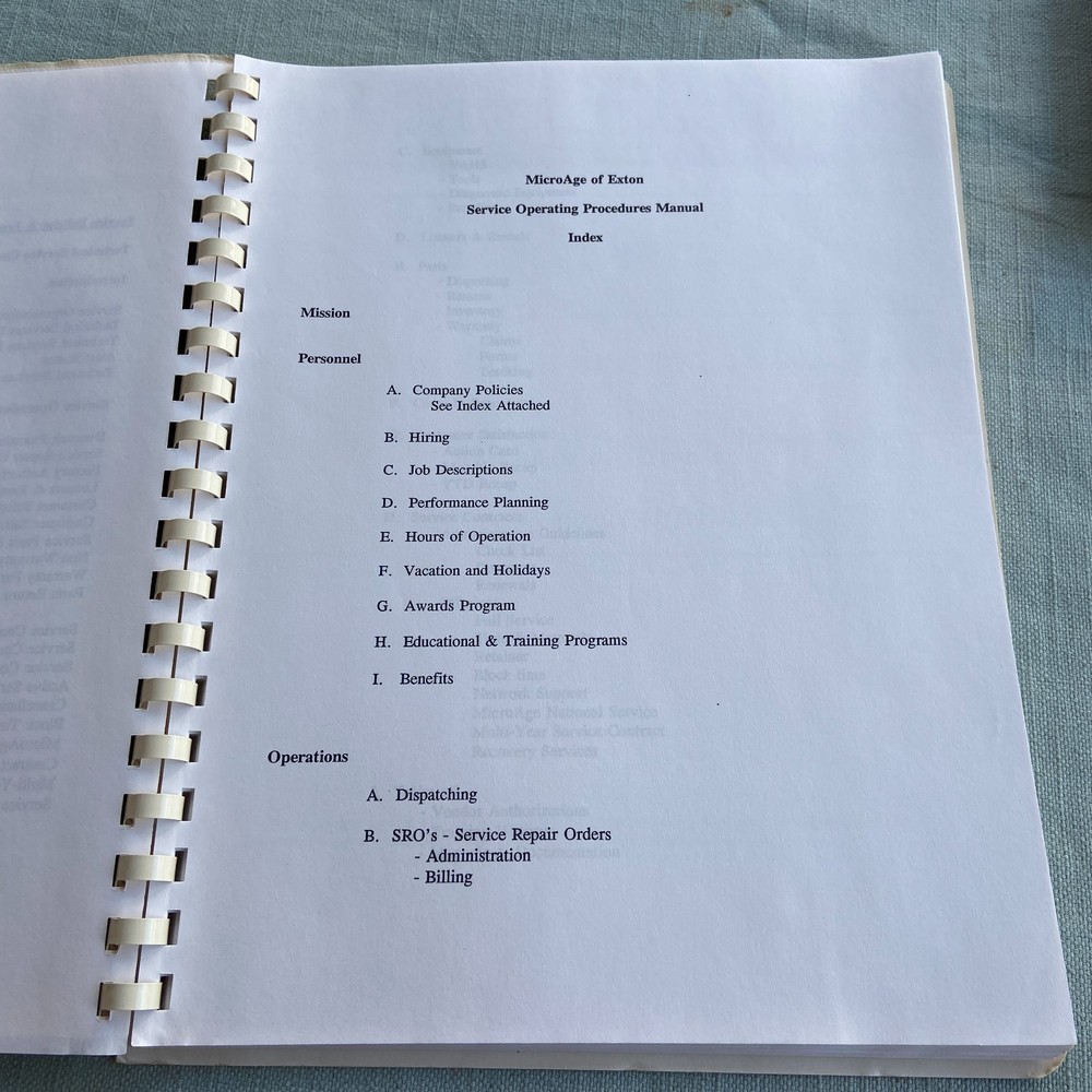 Vintage MicroAge Computer Solutions Technical Services Operations Manual Paper E
