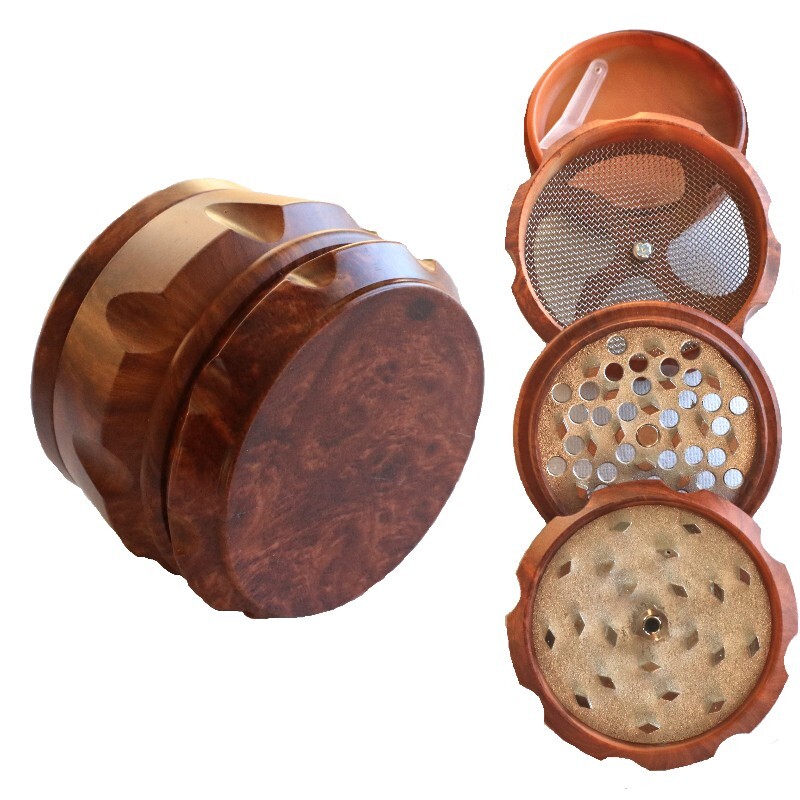 2.5" Herb Grinder- Wood Color-4 Piece-Magnetic lid-Filter-Dry Herb Grinder