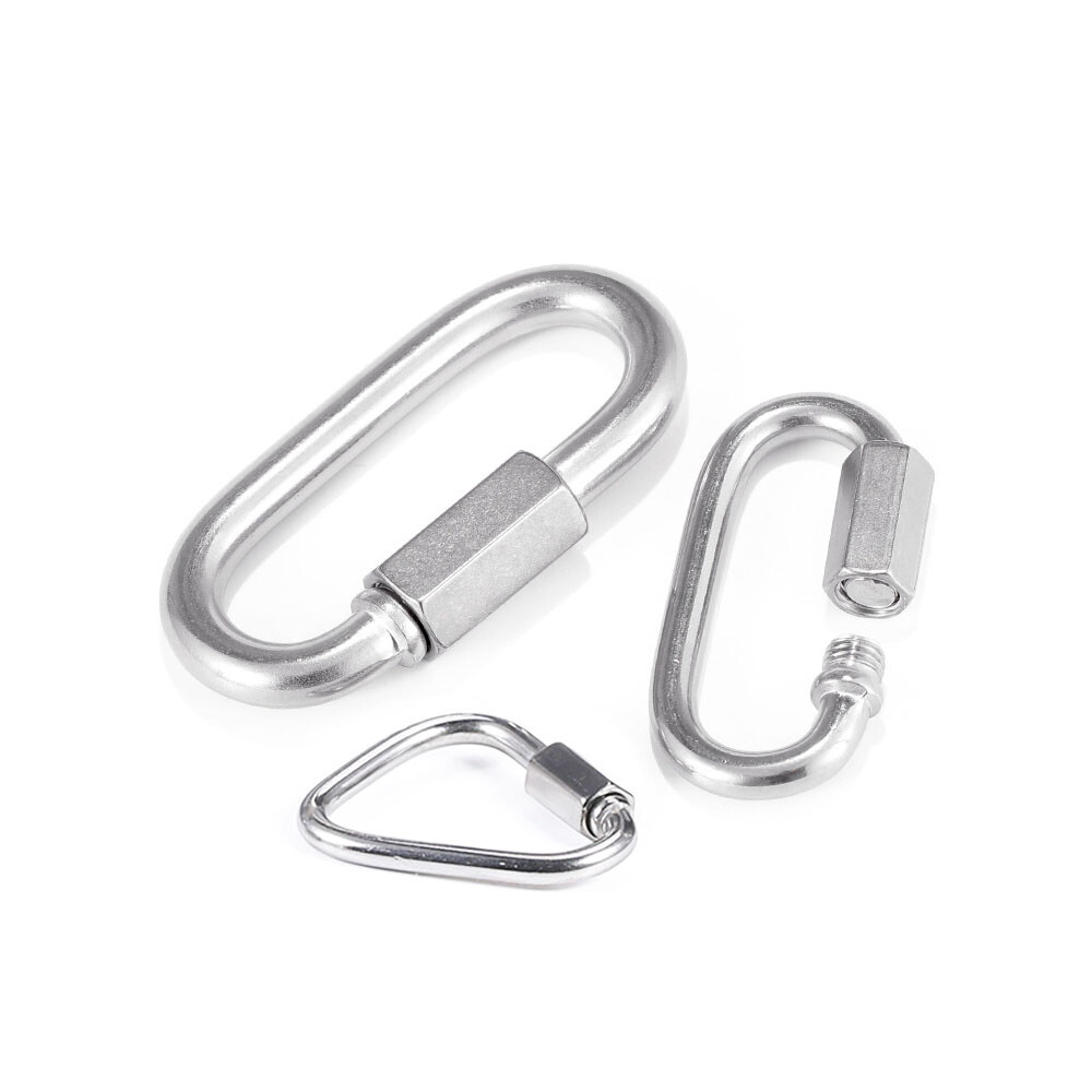 Stainless Steel Carabiner Quick Locking Spring Hook Snap Clips Eyelets Rope Lock