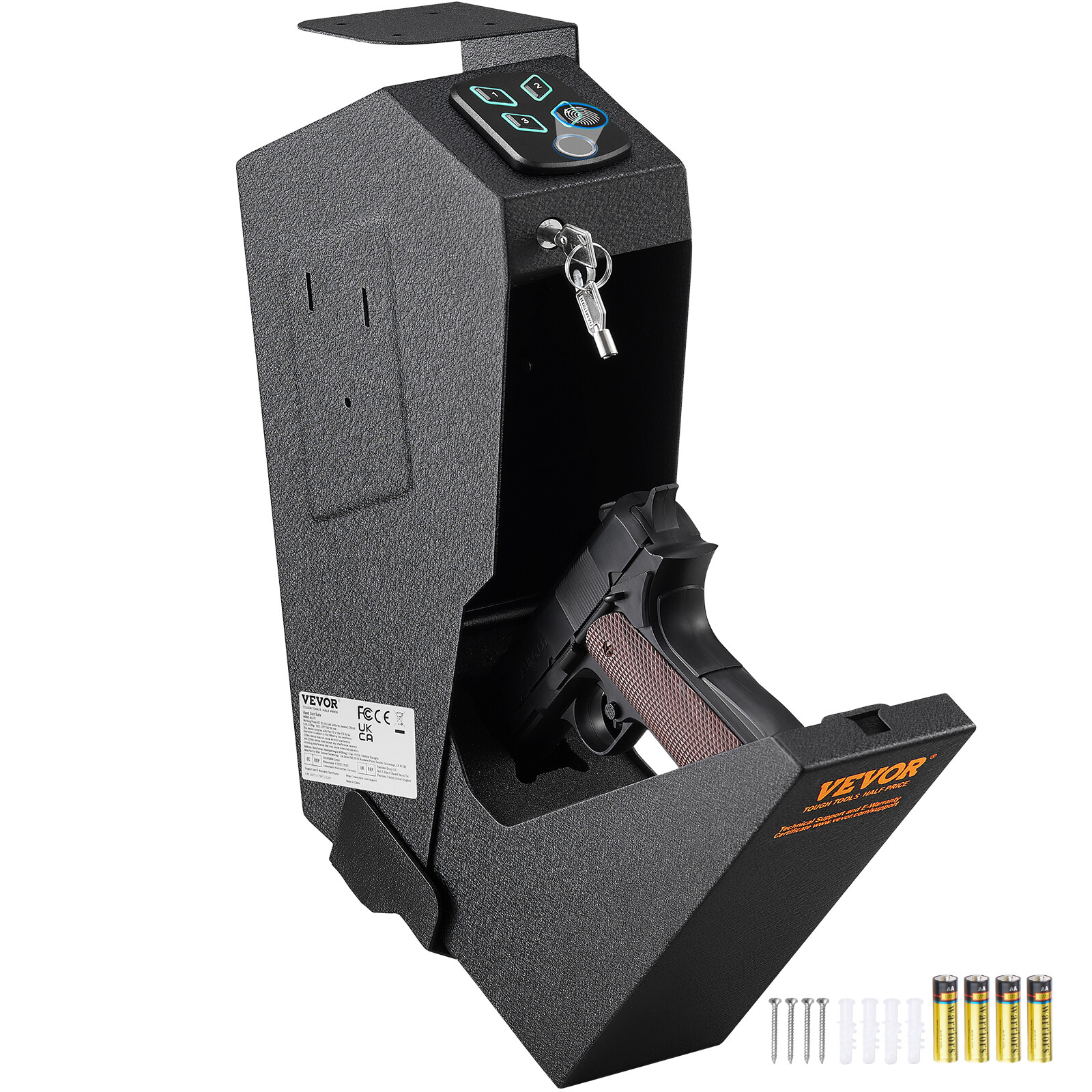 VEVOR Mounted Gun Safe for Pistols Biometric Gun Safe 3 Access Ways for 1 Pistol