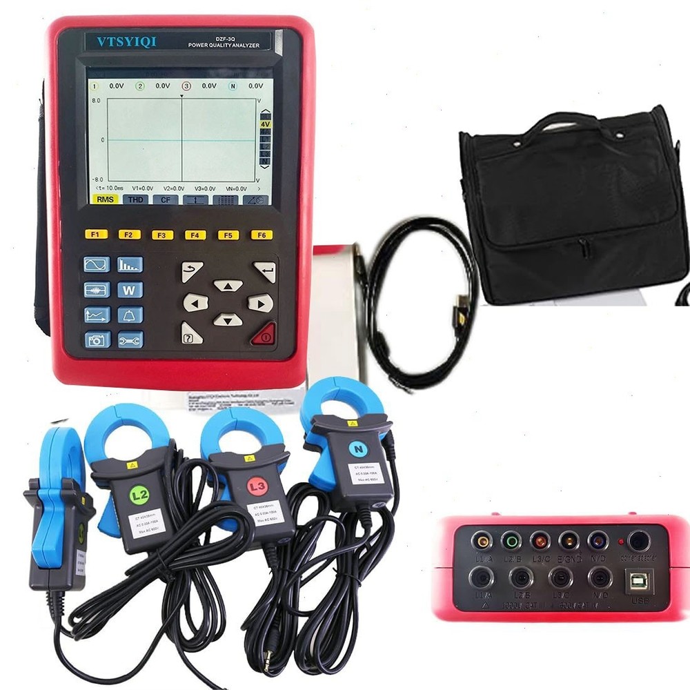 3 Phase Power Quality Analyzer with 4PCS Round Current Sensor Current 0.10A~100A