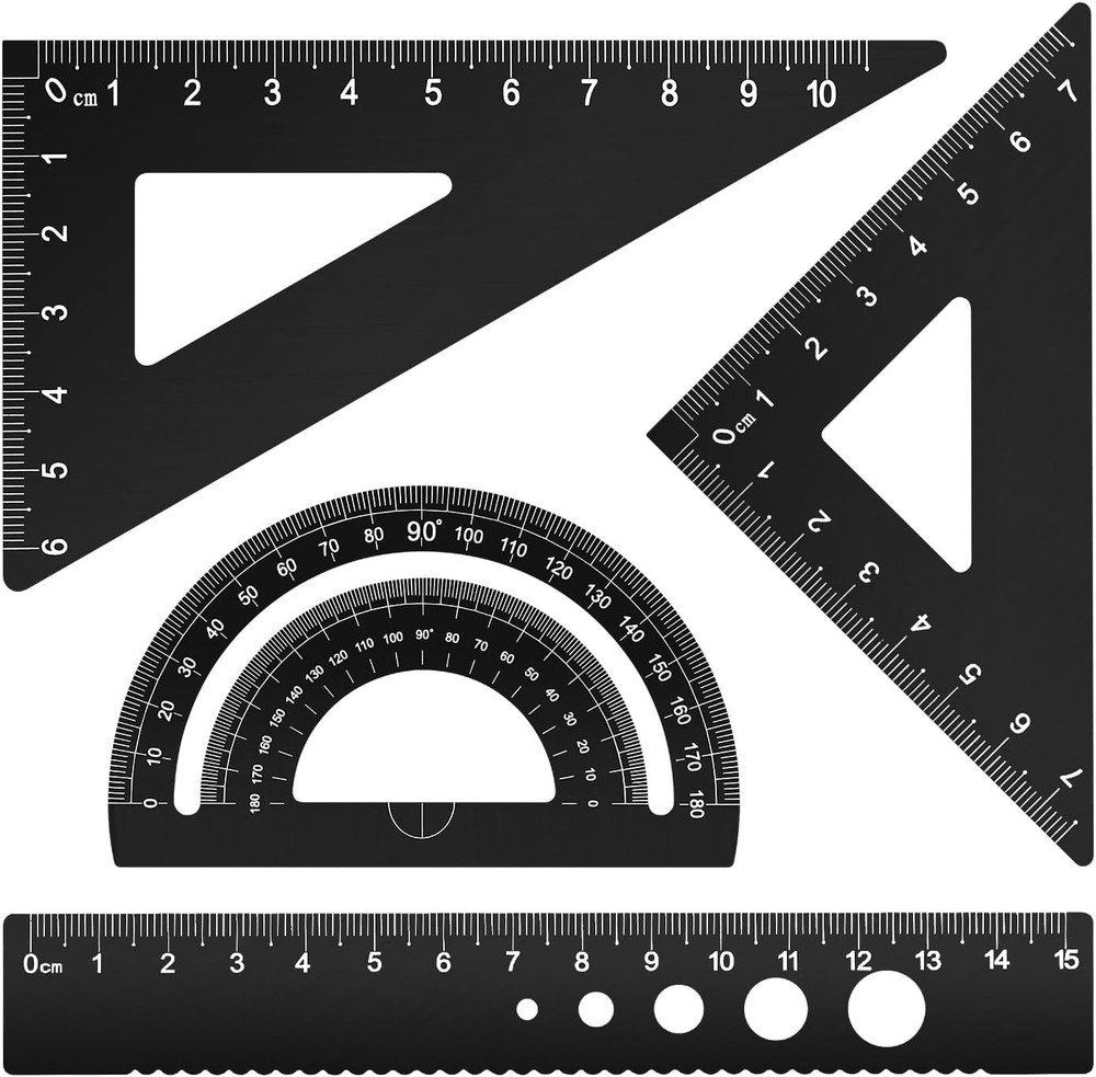 Triangular Ruler Set, 4 Pieces Aluminum Alloy Ruler, Metal Drafting Ruler,