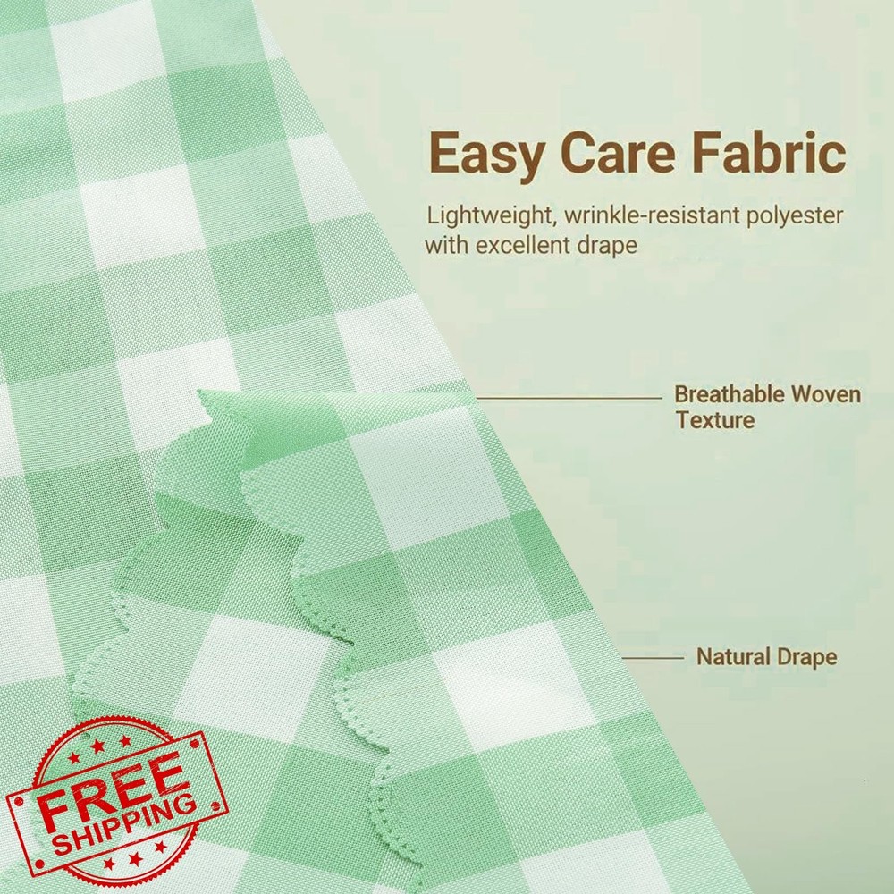 Green Gingham Tablecloth 55x71" Rectangular Checkered Fabric