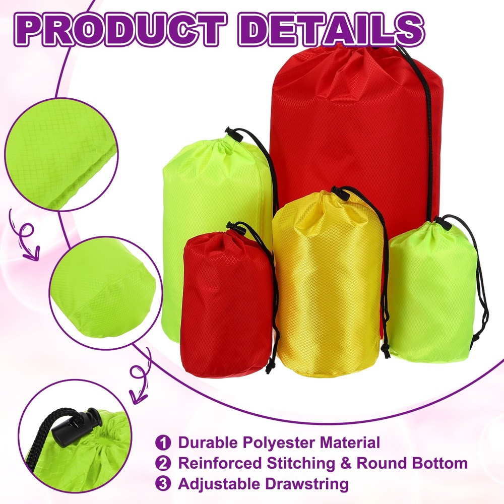 Stuff Sack, Waterproof Ditty Bags with Toggle 4x8In & 2 Pack & Green