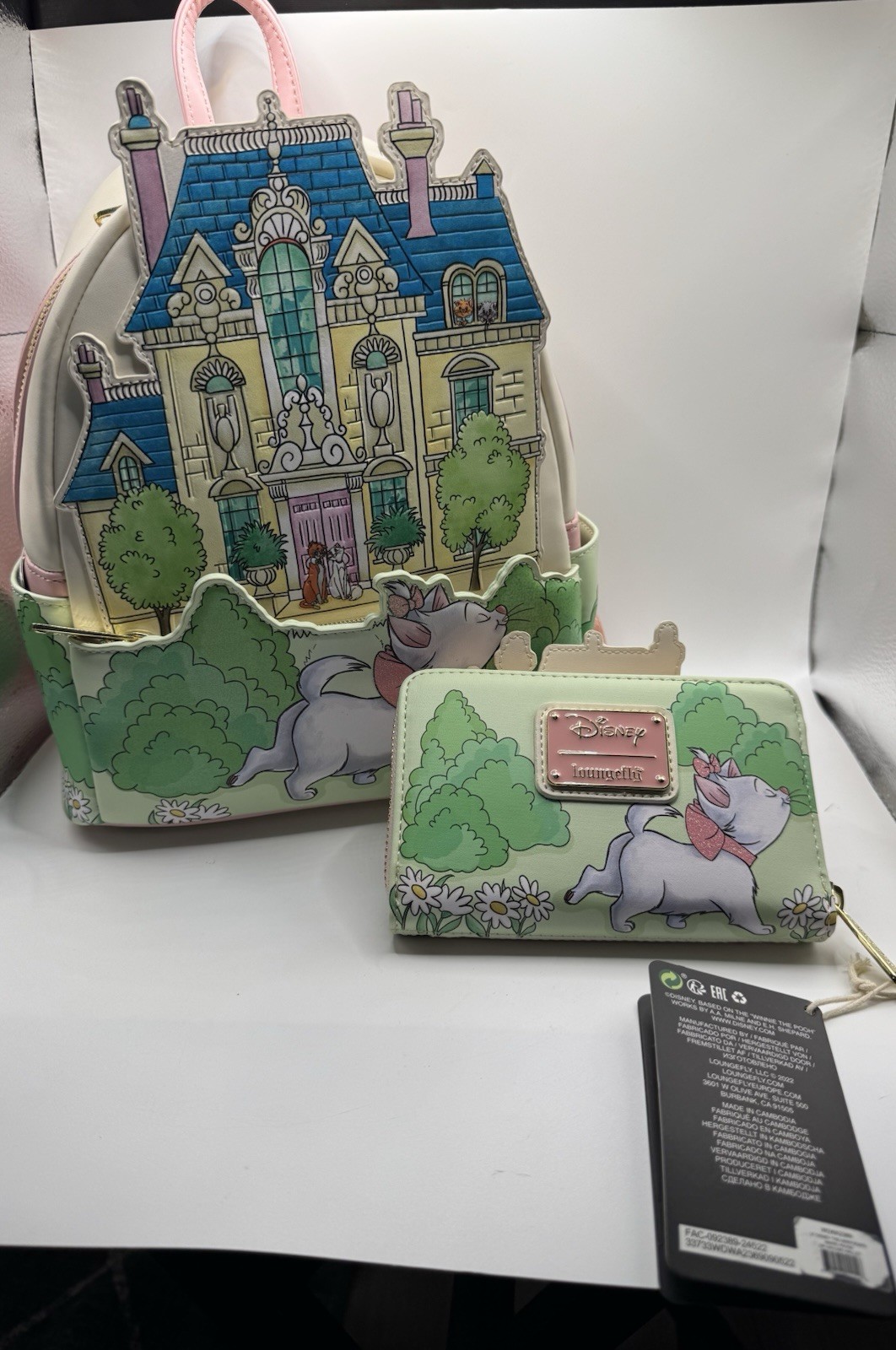 NWT LoungeFly Disney The Aristocats Marie House Leather Mini Backpack & wallet