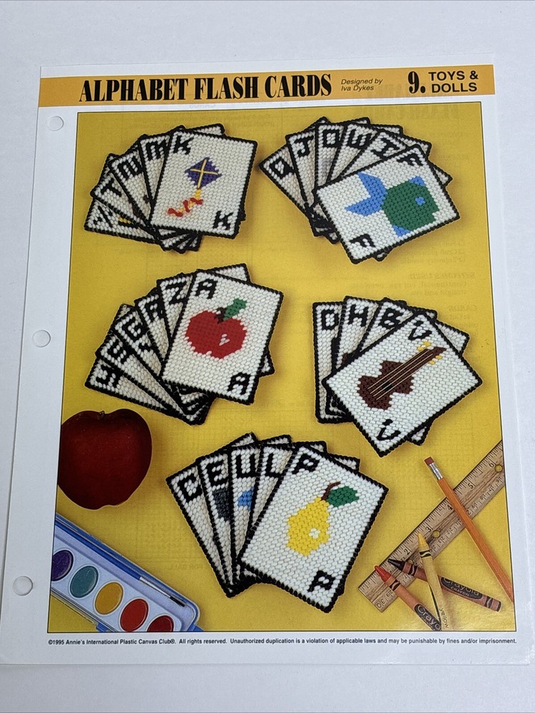 Alphabet Flash Cards 26 Designs ABC's Annie's Attic Plastic Canvas Pattern Page