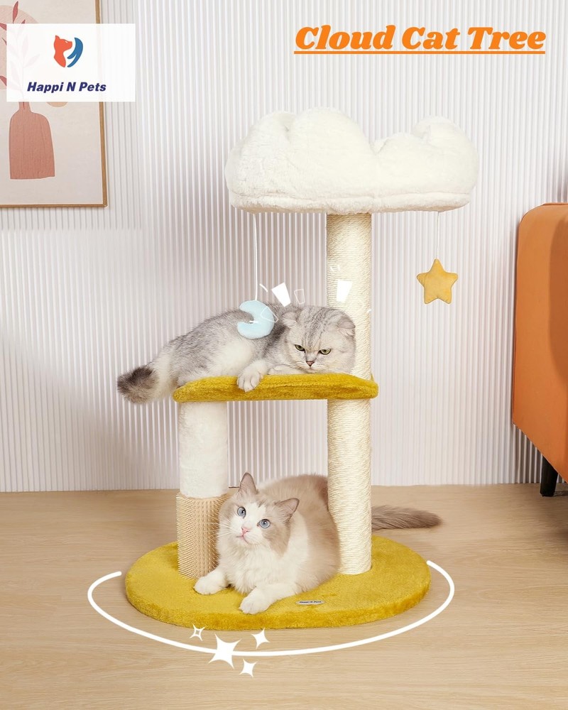 Multi-Level Cat Tree with Scratching Posts, Perch, Cushions, and Toys - 31.5in