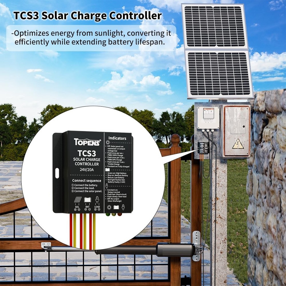 "Solar Charge Controller for Automatic Gates, Boats, RVs, and Garden Lights"