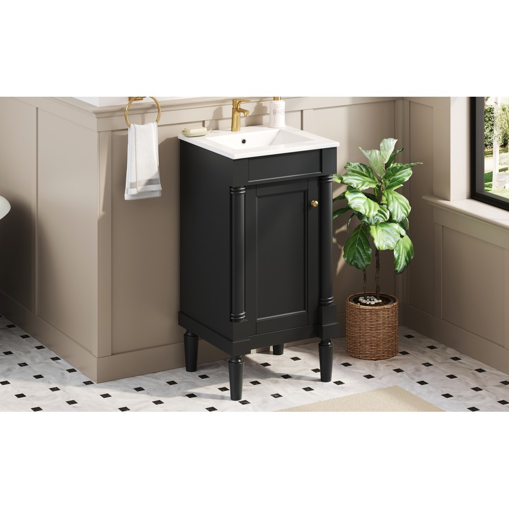 French Bathroom Vanity with Ceramic Sink & Soft-Closing Doors, Black