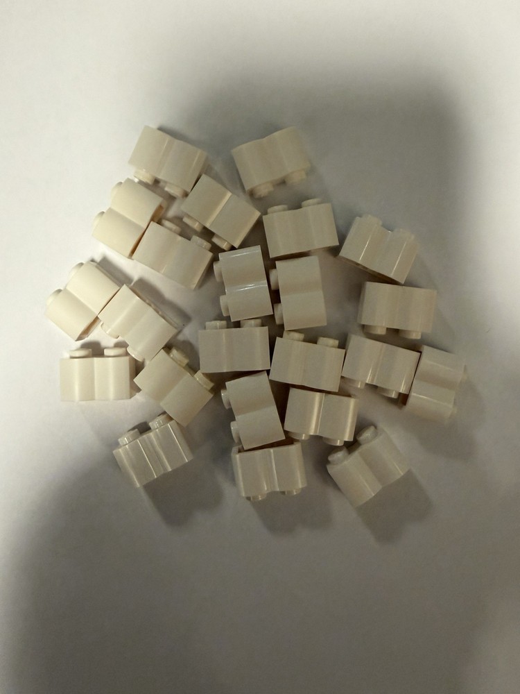 Lego 25 White Bricks Modified 1 x 2 Studs with Log Profile Building Blocks