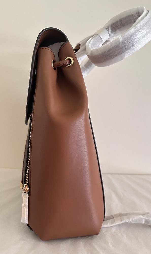 Michael Kors Phoebe Medium FLAP Drawstring Brown MK Travel School Backpack