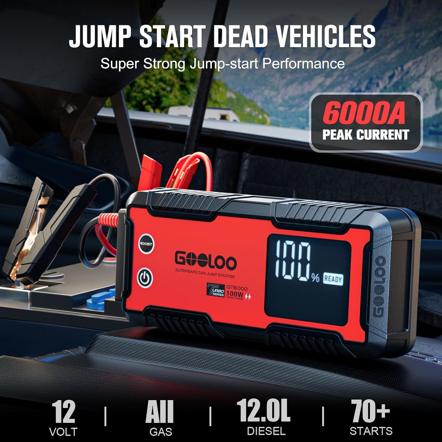 GOOLOO 6000A Jump Starter GT6000 Car Starter 100W Bi-Directional Fast Charge 12V