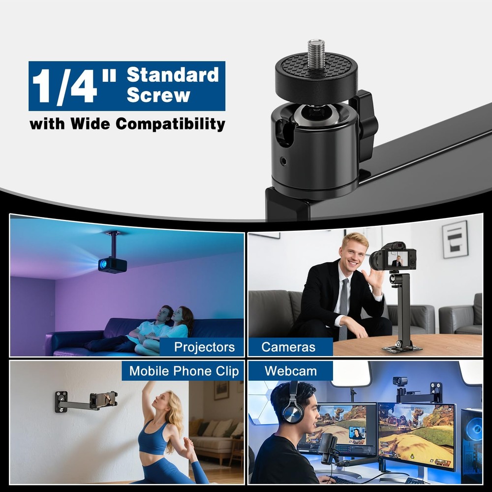 Projector Stand, Wall and Mini Ceiling Mount with 1/4-Inch Thread, 360-degree...