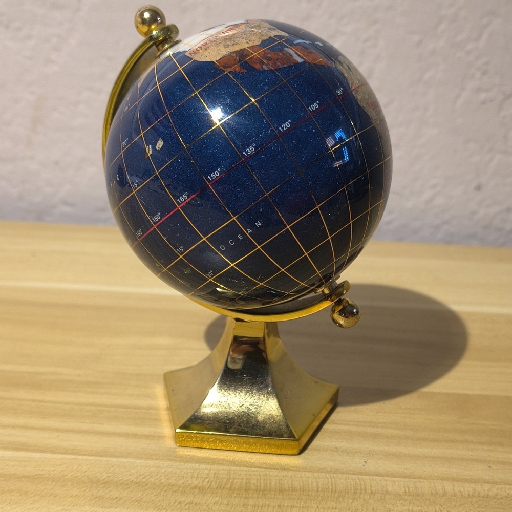 Decorative Gemstone Multicolor Tabletop Globe Gold Base Small 6 Inch