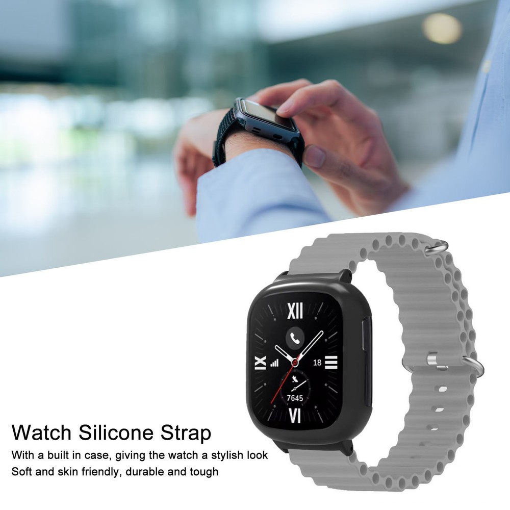 Watch Silicone Strap With Built In PC Case Adjustable Wristband (Gray )