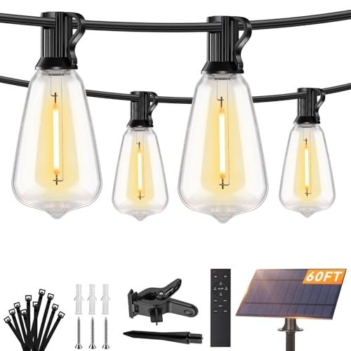 60FT Solar String Lights Outdoor Waterproof, Remote Control, 26 Shatterproof LED