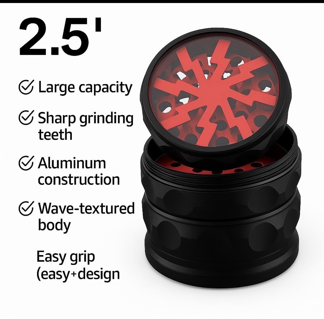 4-Piece Aluminum Herb Grinder 2.5” Metal Spice Crusher Smooth Grinding