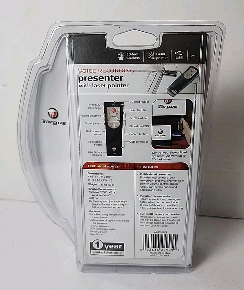 Targus Voice Recording Presenter AMP05US Laser Pointer