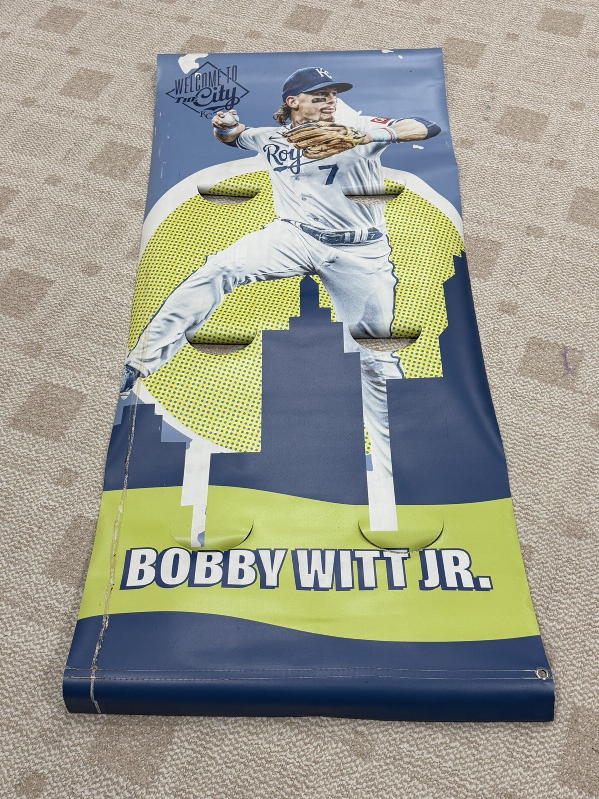 Kansas City Royals Game Used 2024 Kauffman Stadium Banner Bobby Witt Jr Display