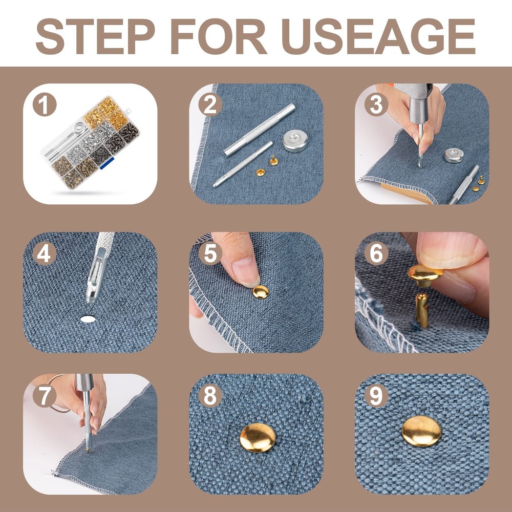 480 Sets Rivets for Leather, 4 Colors 3 Sizes Leather Rivet, Double Cap Rivet...