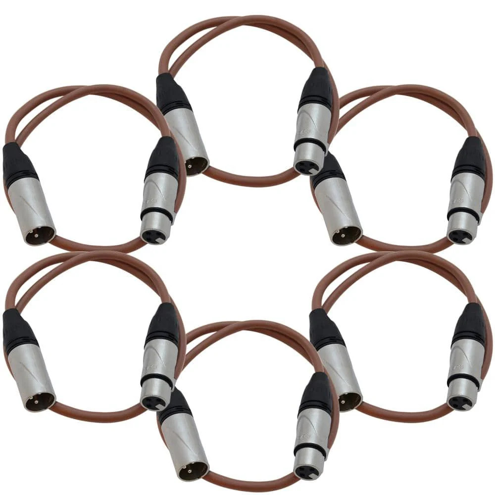 6 Pack Brown 2 Foot XLR Patch Cables