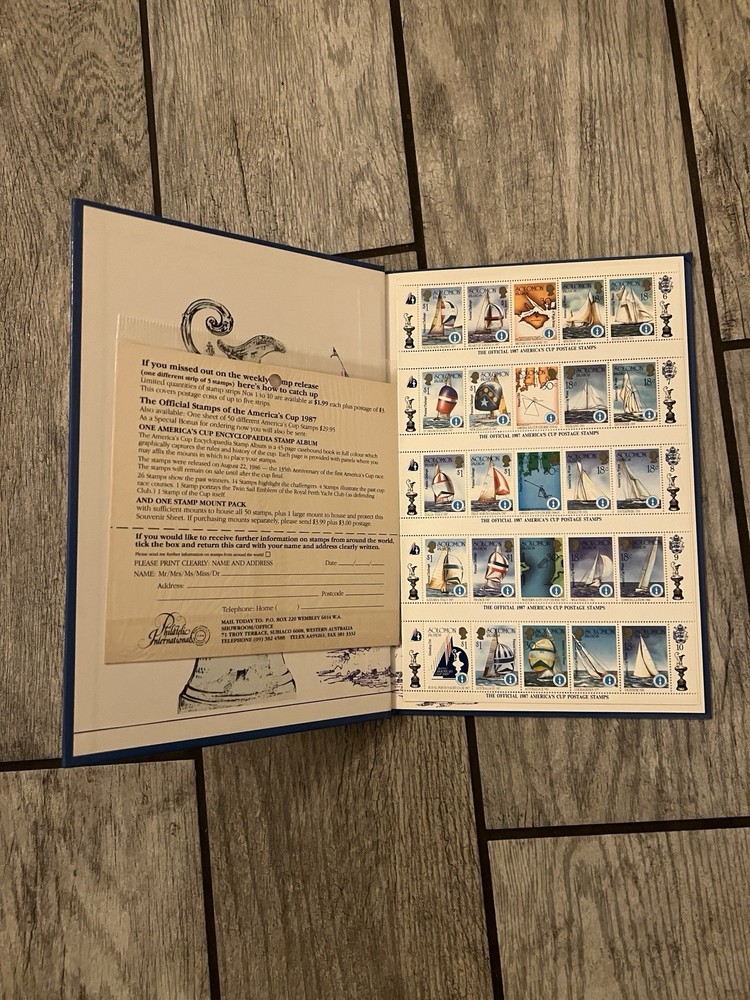 America's Cup Stamps Encyclopedia Book 1987 + Stamps - Supports Special Needs!