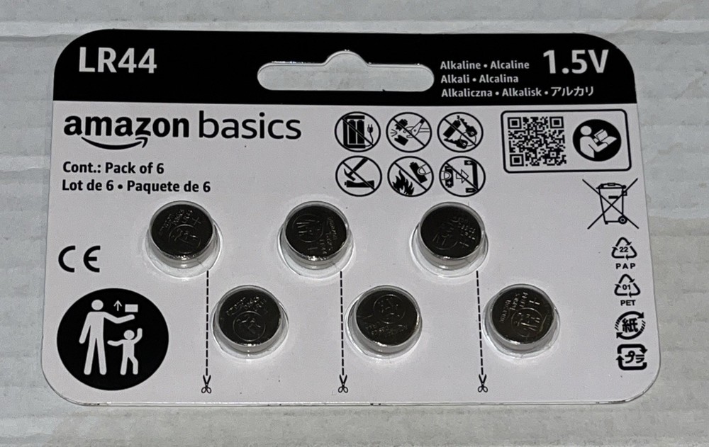 Amazon Basics 6-Pack LR44 Alkaline Button Coin Cell Battery, 1.5 6 Count