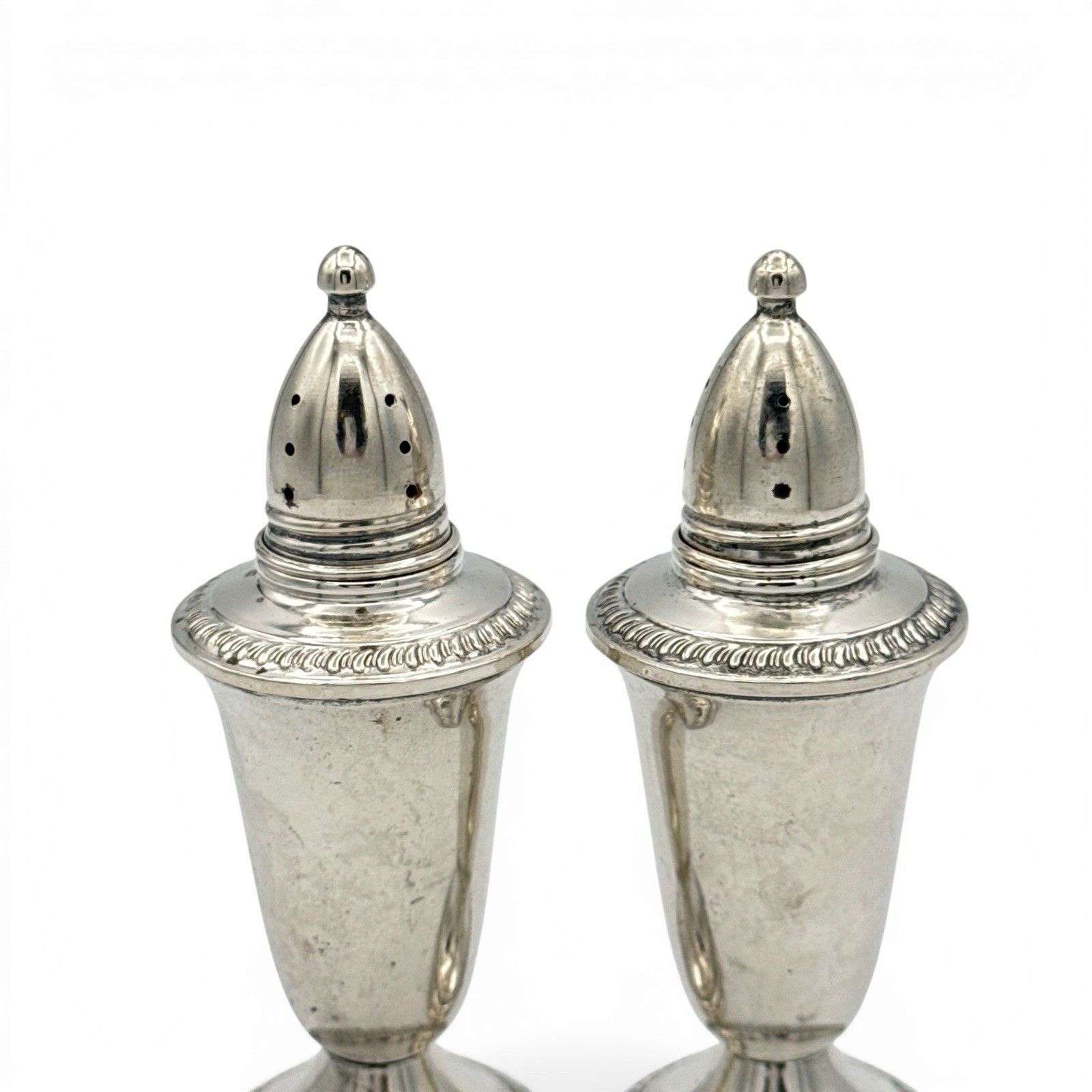 1950-60's CROWN Sterling Weighted Salt & Pepper Shakers Regal Shape Twist Top