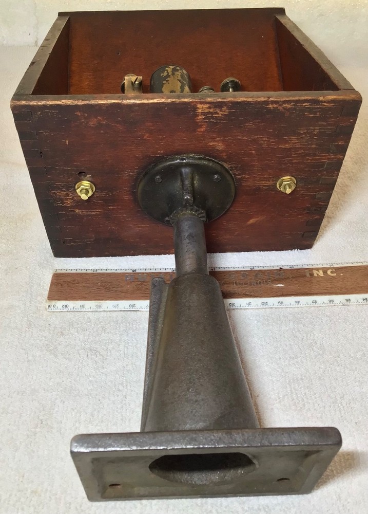 vintage ~BUNNELL old railroad TELEGRAPH RESONATOR hood BOX + SOUNDER~ morse code