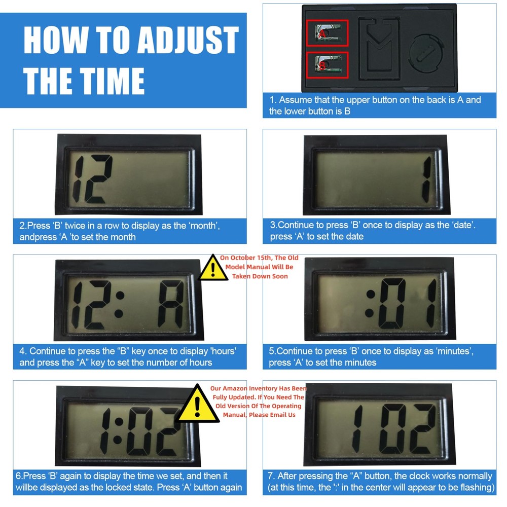 3PCS Small Digital Clock Mini Car Clock Mount Watch Desktop with Date Mountab...